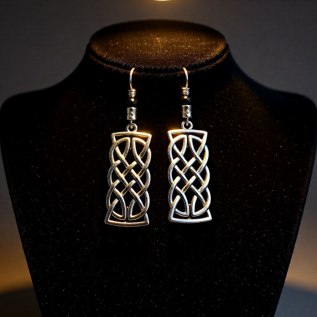 Handmade Pagan Viking Celtic Knot Vibe Flashy Black Silver Earrings 20$